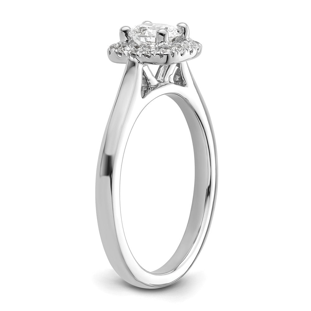 14K Weißgold Verlobungsring mit Princess-Schliff Diamantsimulant und Kissenschliff-Halo
