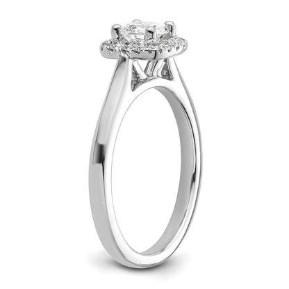 14K Weißgold Verlobungsring mit Princess-Schliff Diamantsimulant und Kissenschliff-Halo