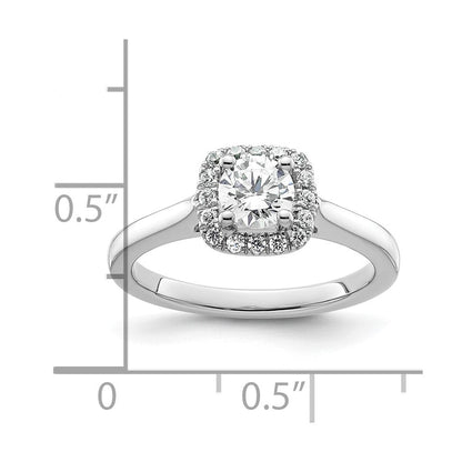 14K Weißgold Verlobungsring mit Princess-Schliff Diamantsimulant und Kissenschliff-Halo