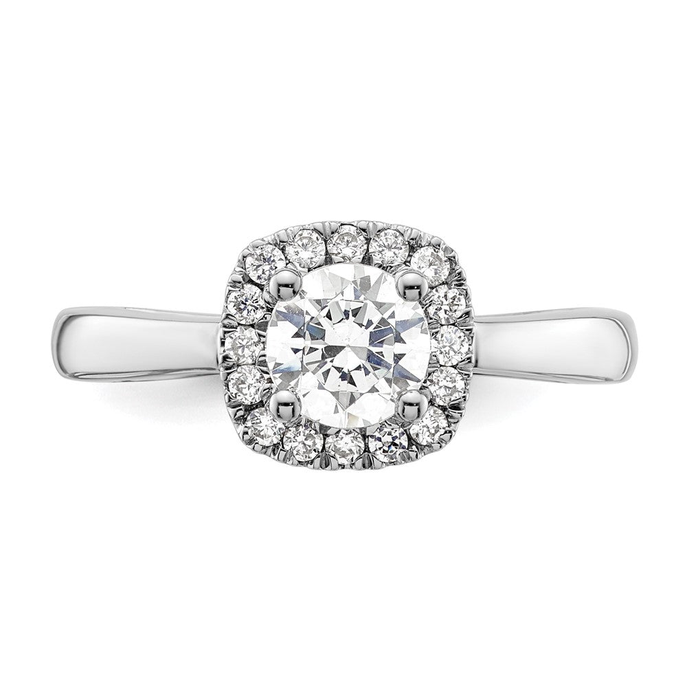 14K Weißgold Verlobungsring mit Diamant im Princess-Schliff und Halo im Kissenschliff