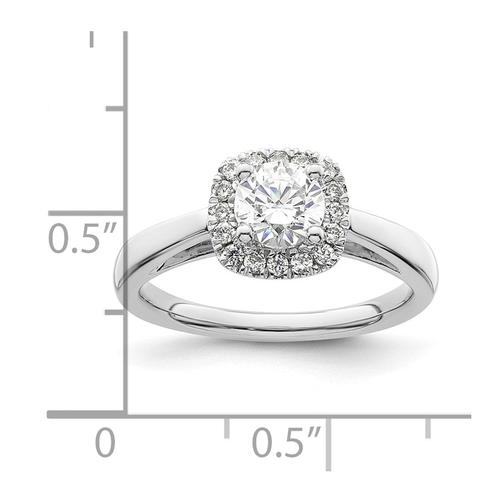 14K Weißgold Verlobungsring mit Diamant im Princess-Schliff und Halo im Kissenschliff