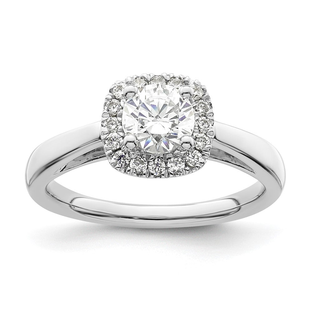 14K Weißgold Verlobungsring mit Diamant im Princess-Schliff und Halo im Kissenschliff