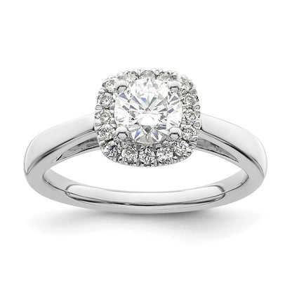 14K Weißgold Verlobungsring mit Diamant im Princess-Schliff und Halo im Kissenschliff