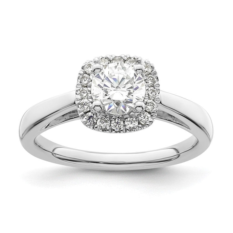 14K Weißgold Verlobungsring mit Zirkonia im Princess-Schliff und Halo im Kissenschliff