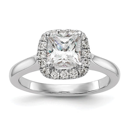 14-Karat-Weißgold-Verlobungsring mit Princess-Diamant-Simulanten und Kissenschliff-Halo