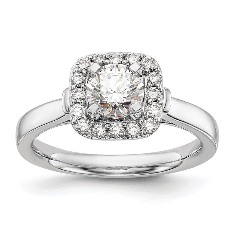 14K Weißgold Verlobungsring mit Krappenfassung, Kissenschliff-Halo und simuliertem Diamanten