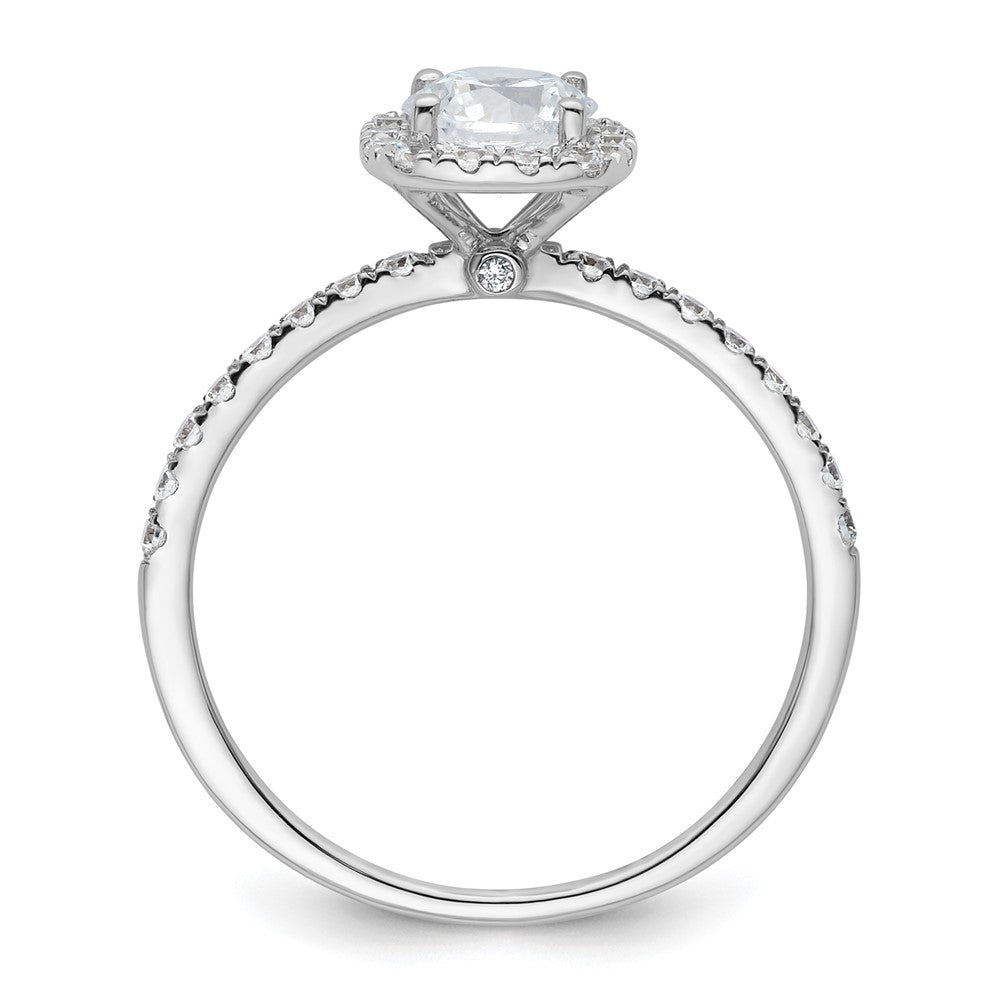 14K Weißgold Verlobungsring mit rundem simuliertem Diamanten in Kissen-Halo-Fassung