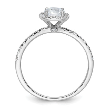 14K Weißgold Verlobungsring mit rundem simuliertem Diamanten in Kissen-Halo-Fassung