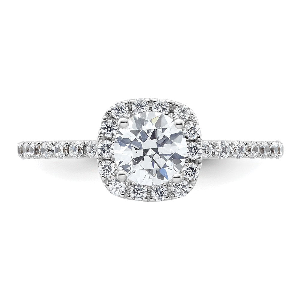 14K Weißgold Verlobungsring mit rundem simuliertem Diamanten in Kissen-Halo-Fassung