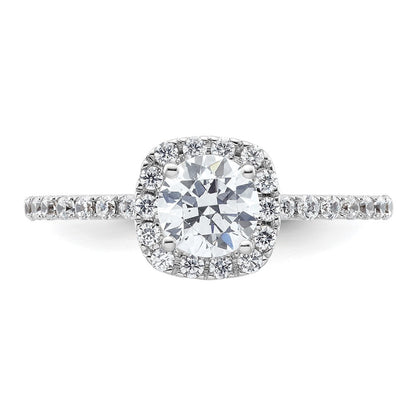 14K Weißgold Verlobungsring mit rundem simuliertem Diamanten in Kissen-Halo-Fassung