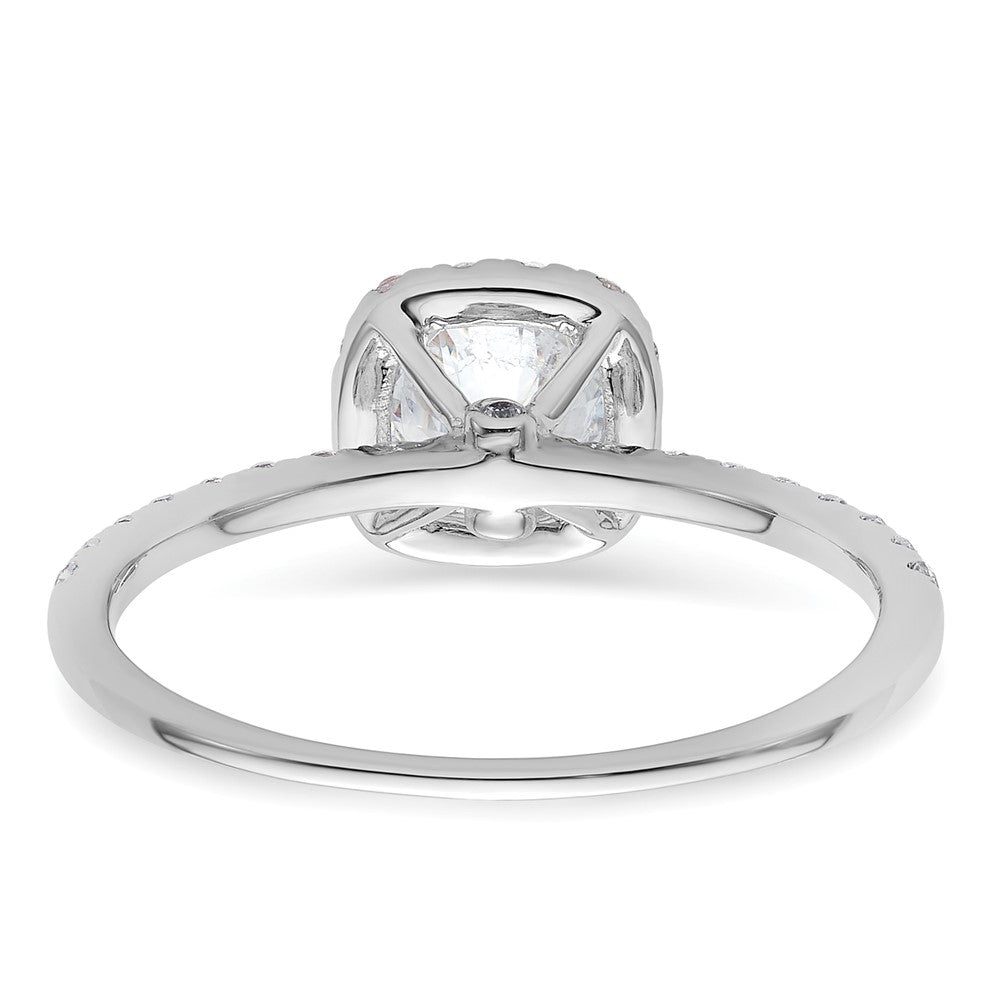 14K Weißgold Verlobungsring mit rundem simuliertem Diamanten in Kissen-Halo-Fassung