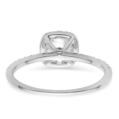 14K Weißgold Verlobungsring mit rundem simuliertem Diamanten in Kissen-Halo-Fassung