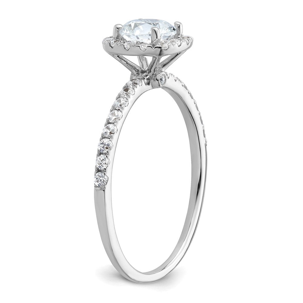 14K Weißgold Verlobungsring mit rundem simuliertem Diamanten in Kissen-Halo-Fassung