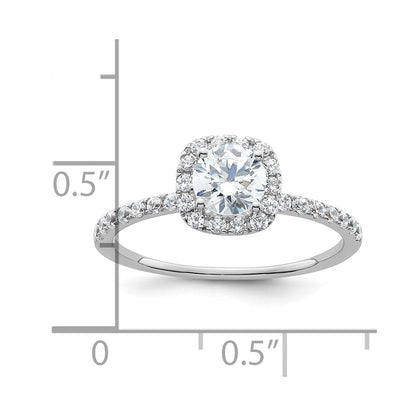 14K Weißgold Verlobungsring mit rundem simuliertem Diamanten in Kissen-Halo-Fassung