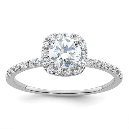 14K Weißgold Verlobungsring mit rundem simuliertem Diamanten in Kissen-Halo-Fassung