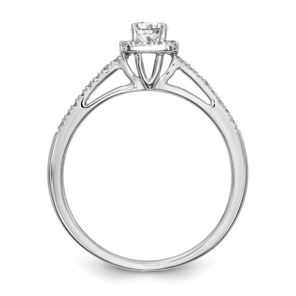 14K Weißgold Verlobungsring mit rundem simuliertem Diamanten und Kissen-Halo