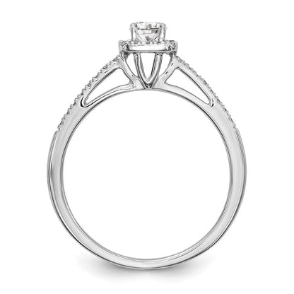 14K Weißgold Verlobungsring mit rundem simuliertem Diamanten und Kissen-Halo