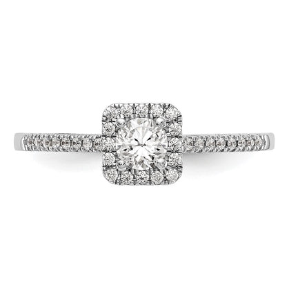 14K Weißgold Verlobungsring mit rundem simuliertem Diamanten und Kissen-Halo
