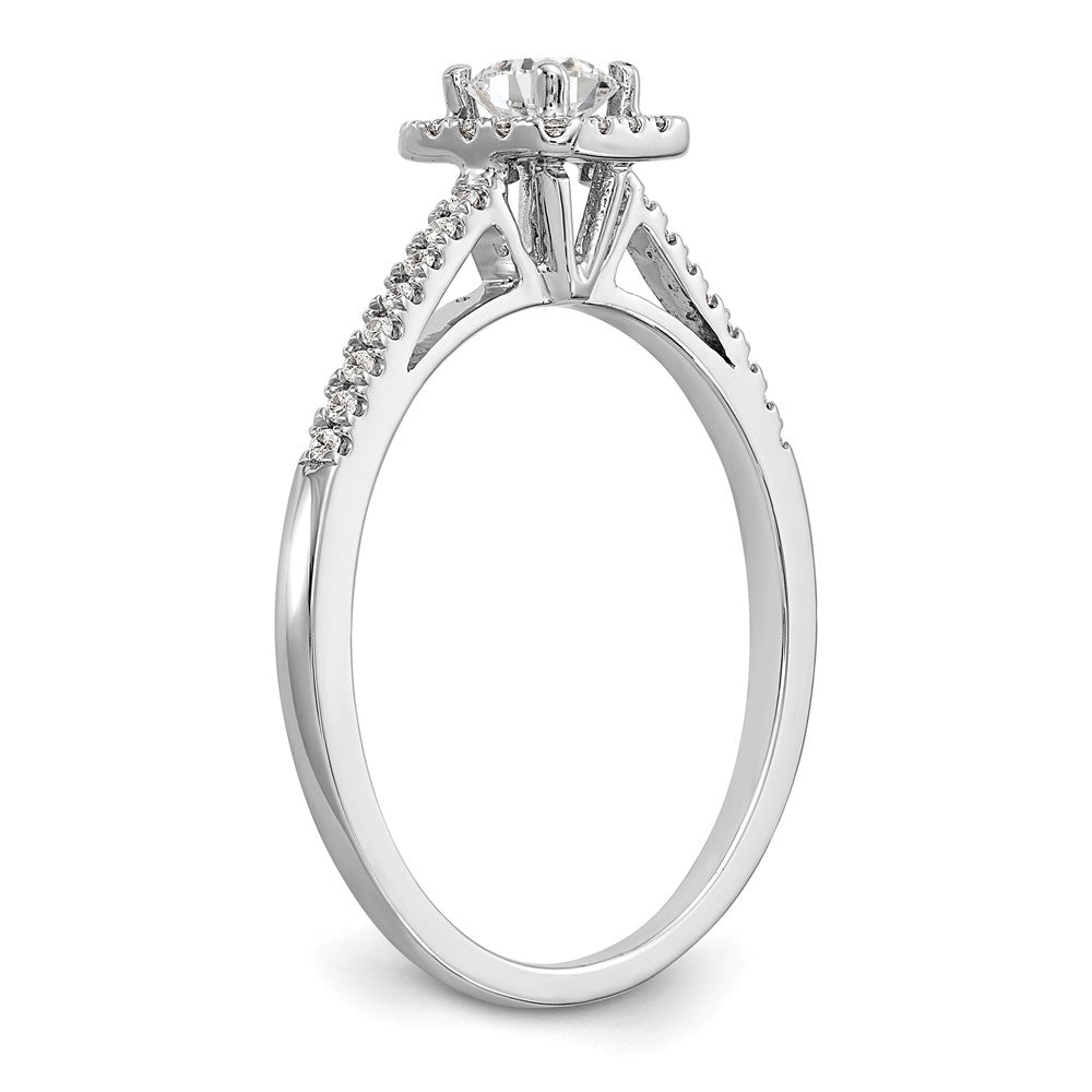 14K Weißgold Verlobungsring mit rundem simuliertem Diamanten und Kissen-Halo