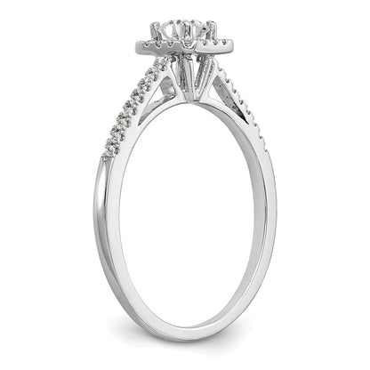 14K Weißgold Verlobungsring mit rundem simuliertem Diamanten und Kissen-Halo