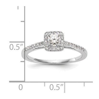 14K Weißgold Verlobungsring mit rundem simuliertem Diamanten und Kissen-Halo