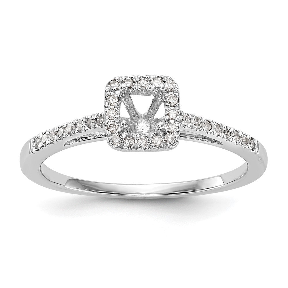 14K Weißgold Verlobungsring mit rundem simuliertem Diamanten und Kissen-Halo