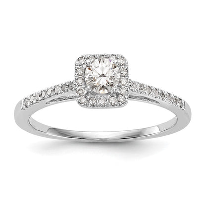 14K Weißgold Verlobungsring mit rundem simuliertem Diamanten und Kissen-Halo