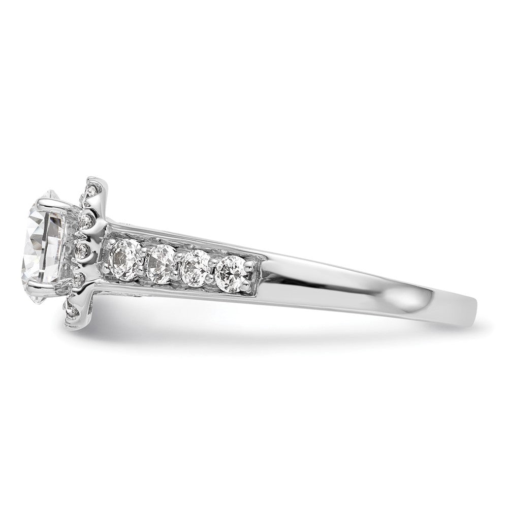 Verlobungsring aus 14K Weißgold mit Krappenfassung, simuliertem Diamanten im Kissenschliff und Halo-Fassung