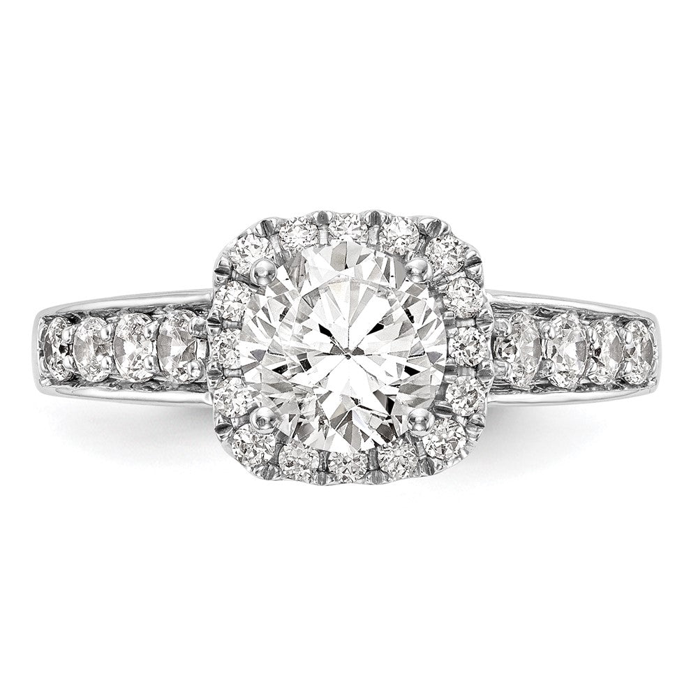 Verlobungsring aus 14K Weißgold mit Krappenfassung, simuliertem Diamanten im Kissenschliff und Halo-Fassung