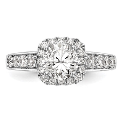 Verlobungsring aus 14K Weißgold mit Krappenfassung, simuliertem Diamanten im Kissenschliff und Halo-Fassung