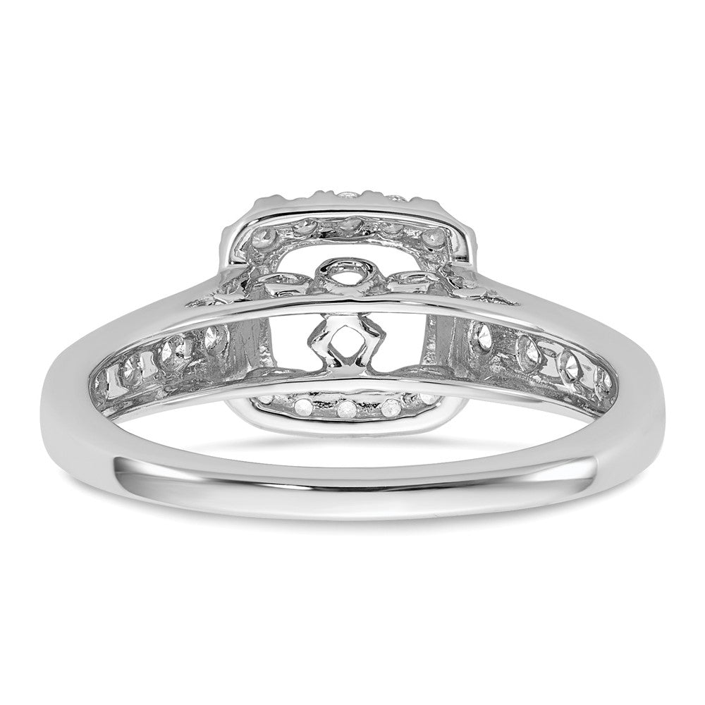 Verlobungsring aus 14K Weißgold mit Krappenfassung, simuliertem Diamanten im Kissenschliff und Halo-Fassung