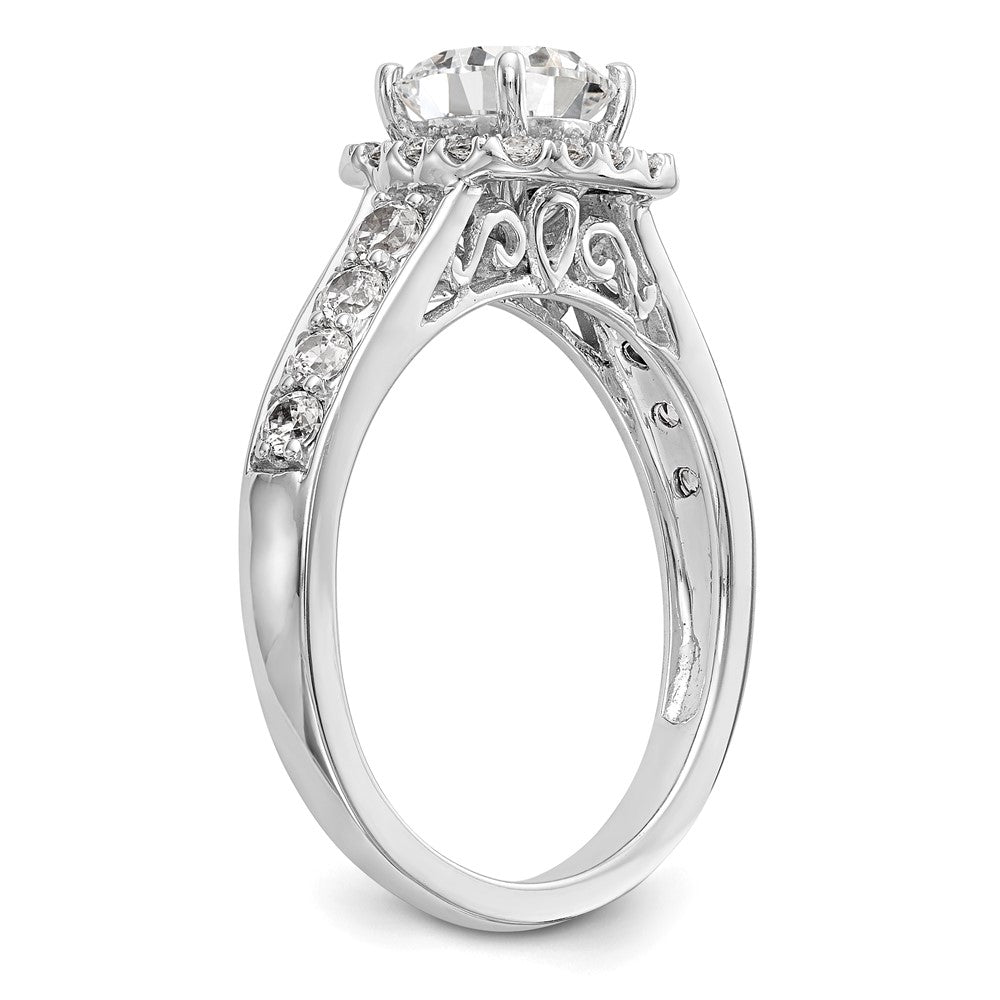 Verlobungsring aus 14K Weißgold mit Krappenfassung, simuliertem Diamanten im Kissenschliff und Halo-Fassung