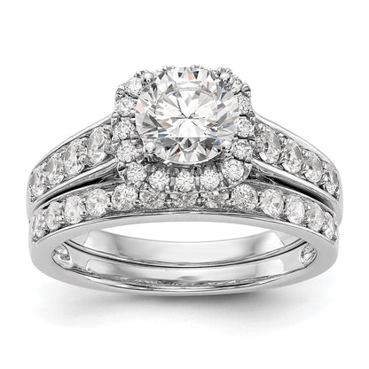 Verlobungsring aus 14K Weißgold mit Krappenfassung, simuliertem Diamanten im Kissenschliff und Halo-Fassung