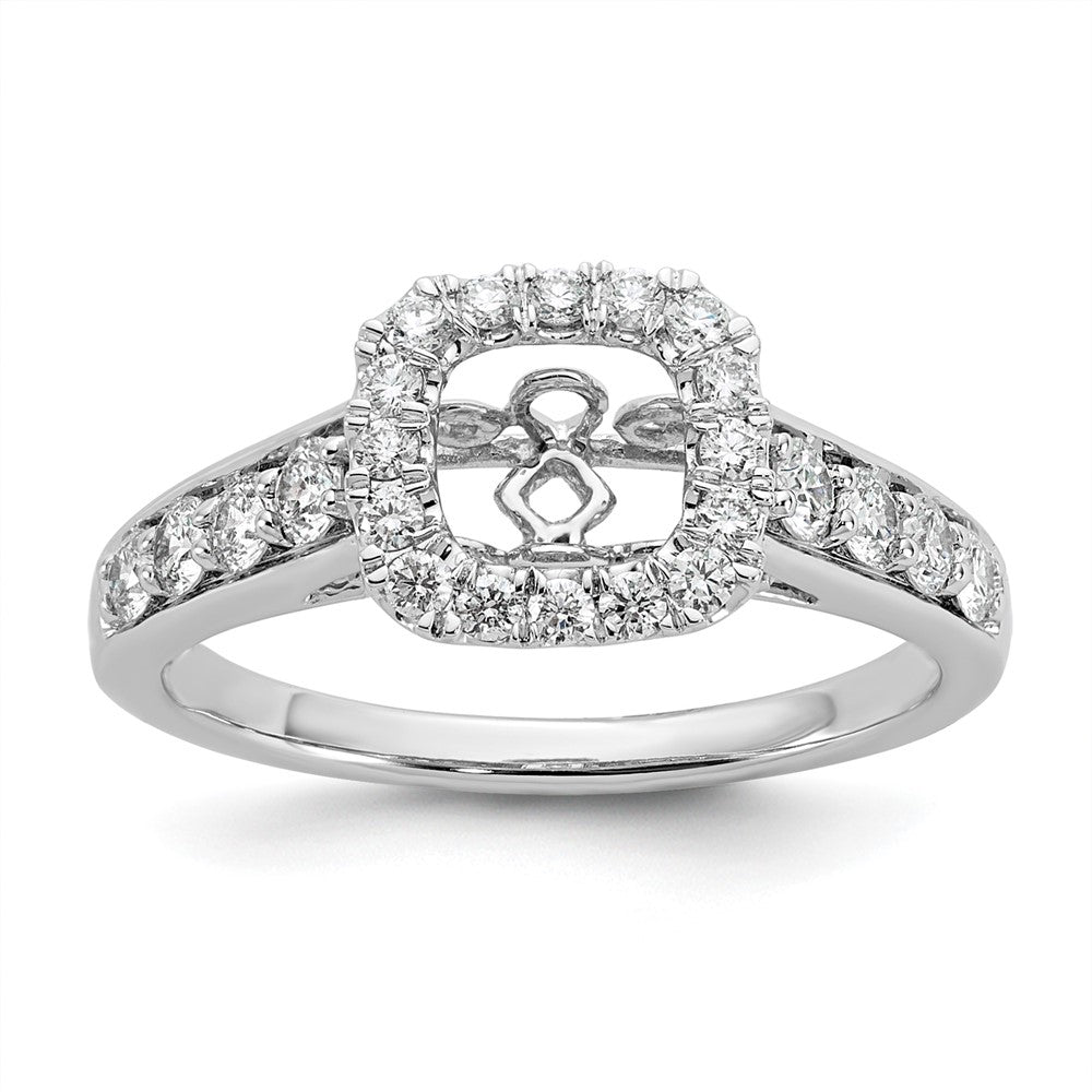 Verlobungsring aus 14K Weißgold mit Krappenfassung, simuliertem Diamanten im Kissenschliff und Halo-Fassung
