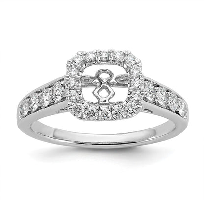 Verlobungsring aus 14K Weißgold mit Krappenfassung, simuliertem Diamanten im Kissenschliff und Halo-Fassung