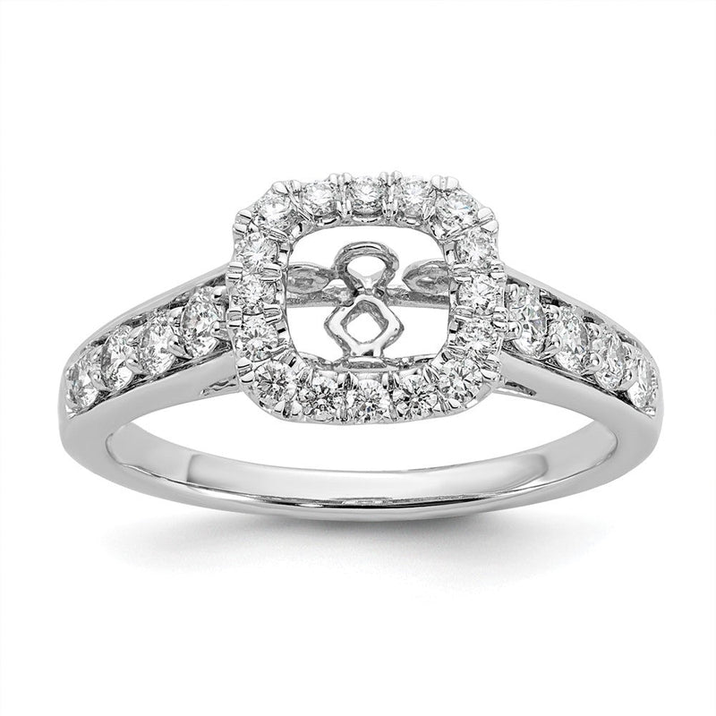 Verlobungsring aus 14K Weißgold mit Krappenfassung, simuliertem Diamanten im Kissenschliff und Halo-Fassung