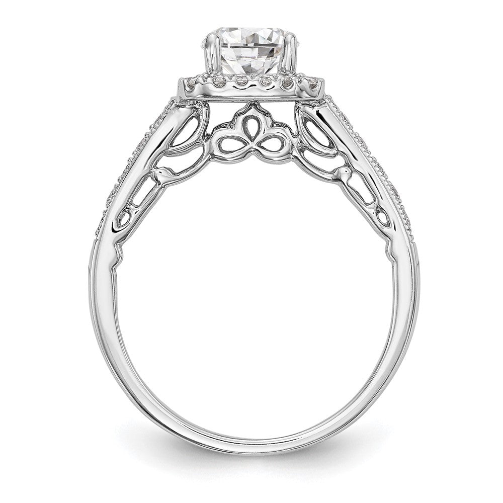 14K Weißgold Verlobungsring mit rundem simulierten Diamanten und Kissenschliff-Halo