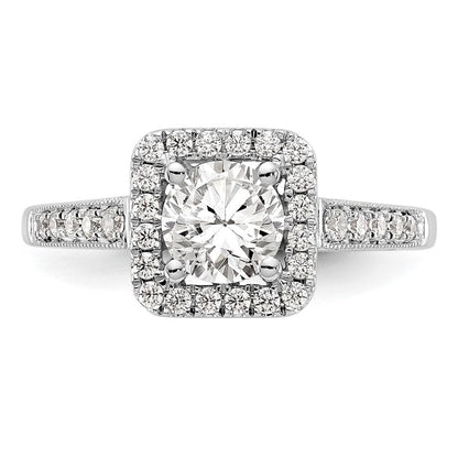 14K Weißgold Verlobungsring mit rundem simulierten Diamanten und Kissenschliff-Halo