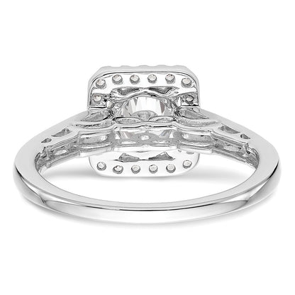 14K Weißgold Verlobungsring mit rundem simulierten Diamanten und Kissenschliff-Halo