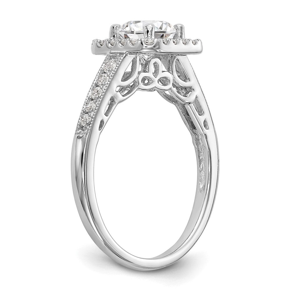 14K Weißgold Verlobungsring mit rundem simulierten Diamanten und Kissenschliff-Halo