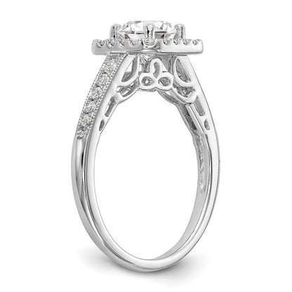 14K Weißgold Verlobungsring mit rundem simulierten Diamanten und Kissenschliff-Halo