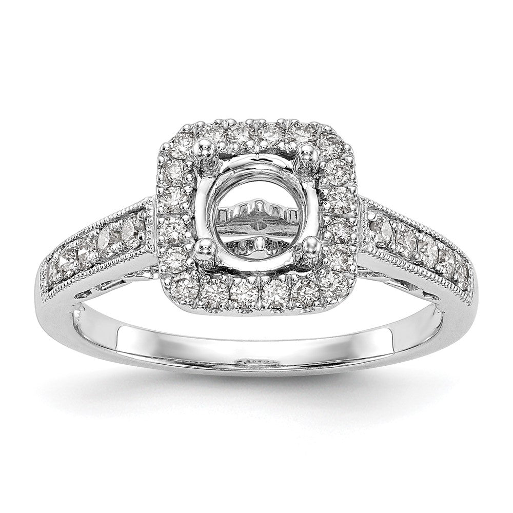 14K Weißgold Verlobungsring mit rundem simulierten Diamanten und Kissenschliff-Halo