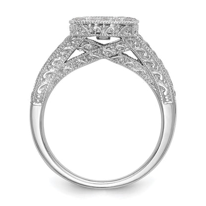 14K Weißgold Verlobungsring mit Kissenschliff-Halo und Peg-Fassung aus simulierten Diamanten