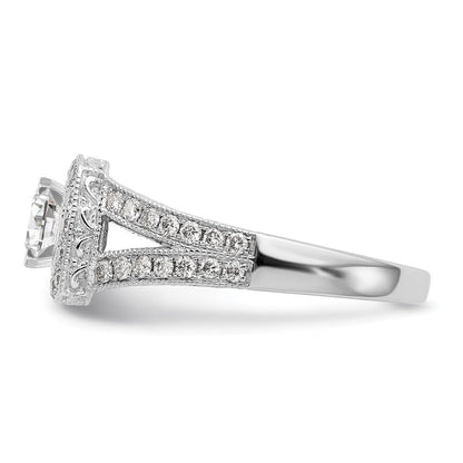 14K Weißgold Verlobungsring mit Kissenschliff-Halo und Peg-Fassung aus simulierten Diamanten