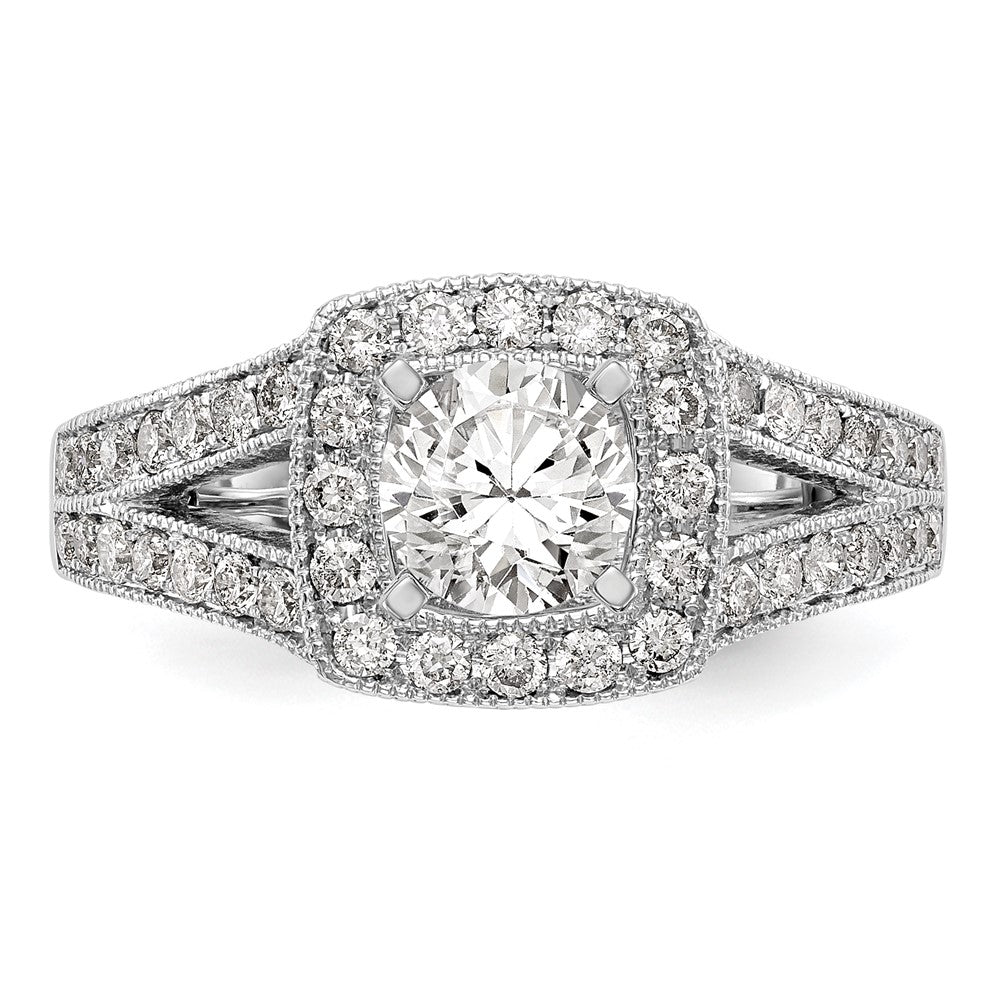14K Weißgold Verlobungsring mit Kissenschliff-Halo und Peg-Fassung aus simulierten Diamanten