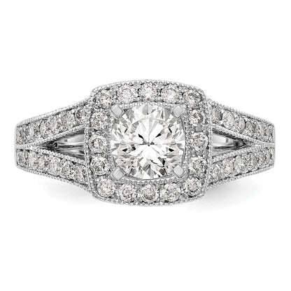 14K Weißgold Verlobungsring mit Kissenschliff-Halo und Peg-Fassung aus simulierten Diamanten