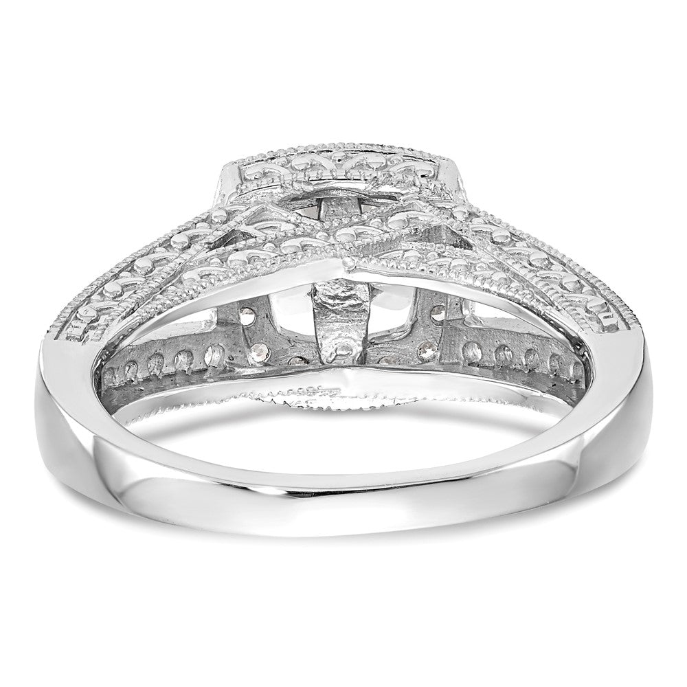 14K Weißgold Verlobungsring mit Kissenschliff-Halo und Peg-Fassung aus simulierten Diamanten