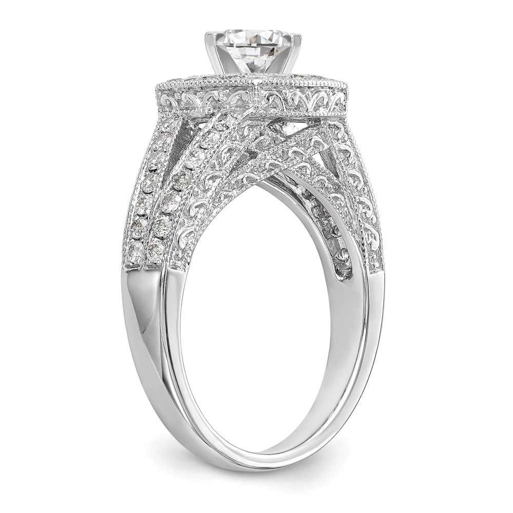 14K Weißgold Verlobungsring mit Kissenschliff-Halo und Peg-Fassung aus simulierten Diamanten