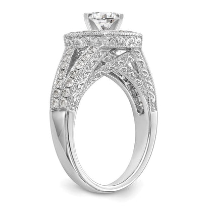 14K Weißgold Verlobungsring mit Kissenschliff-Halo und Peg-Fassung aus simulierten Diamanten