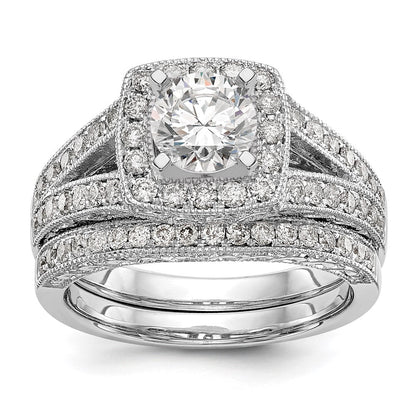 14K Weißgold Verlobungsring mit Kissenschliff-Halo und Peg-Fassung aus simulierten Diamanten